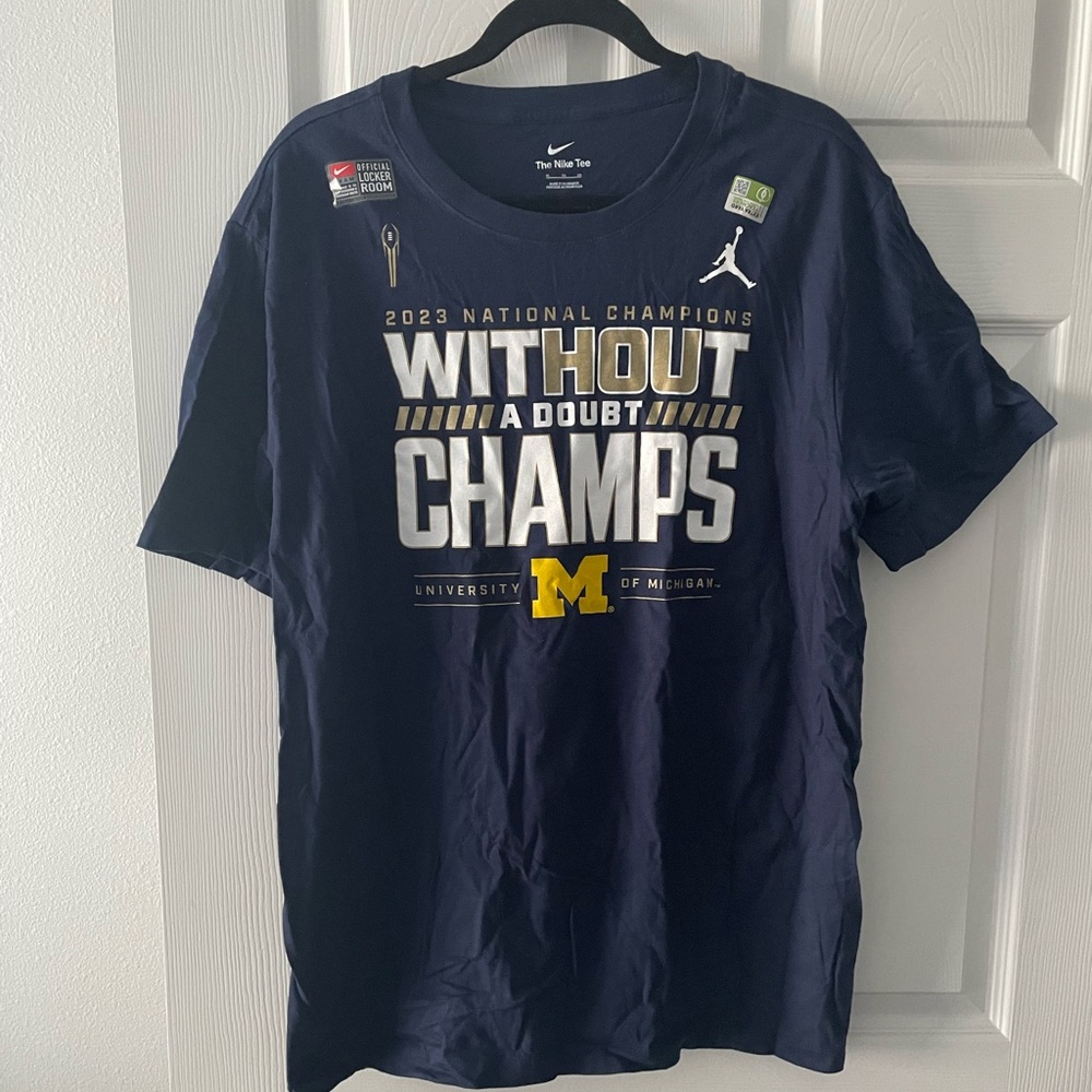 Nike Blue University of Michigan 2023 Football  'Without A Doubt Champs' T-Shirt